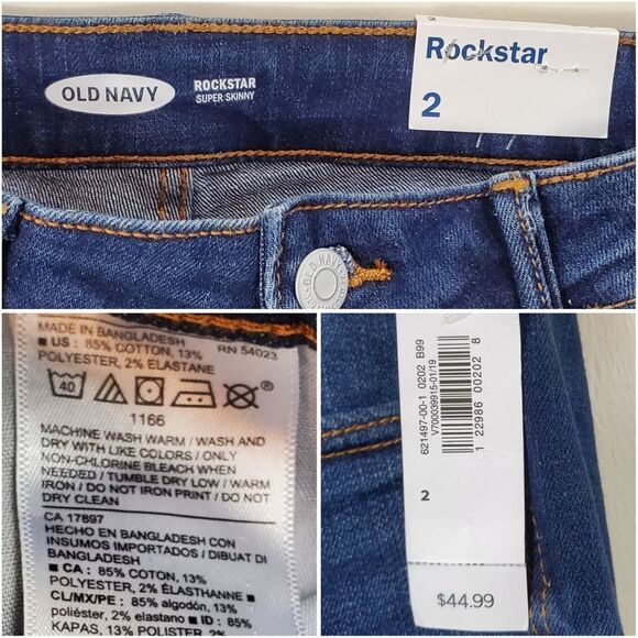 Old Navy 'Rockstar' Super Skinny distressed ripped blue jeans - Women's 2 - NWT - Picture 7 of 9